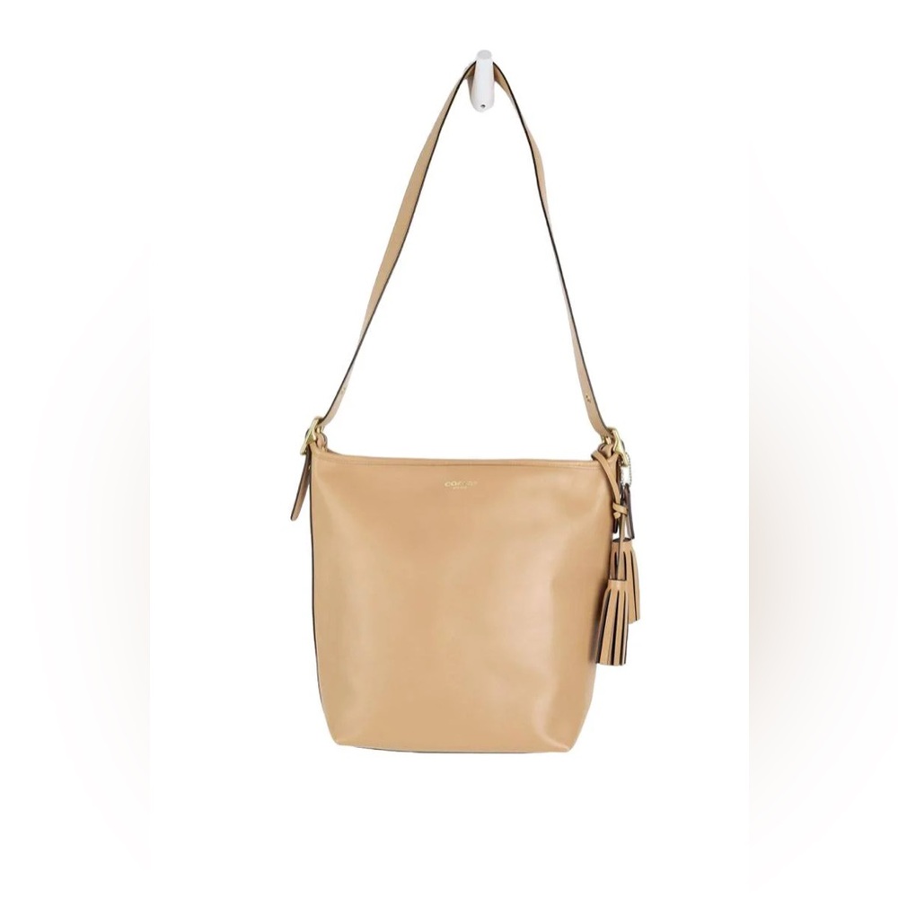Coach Tan Leather Shoulder Bag with Tassel